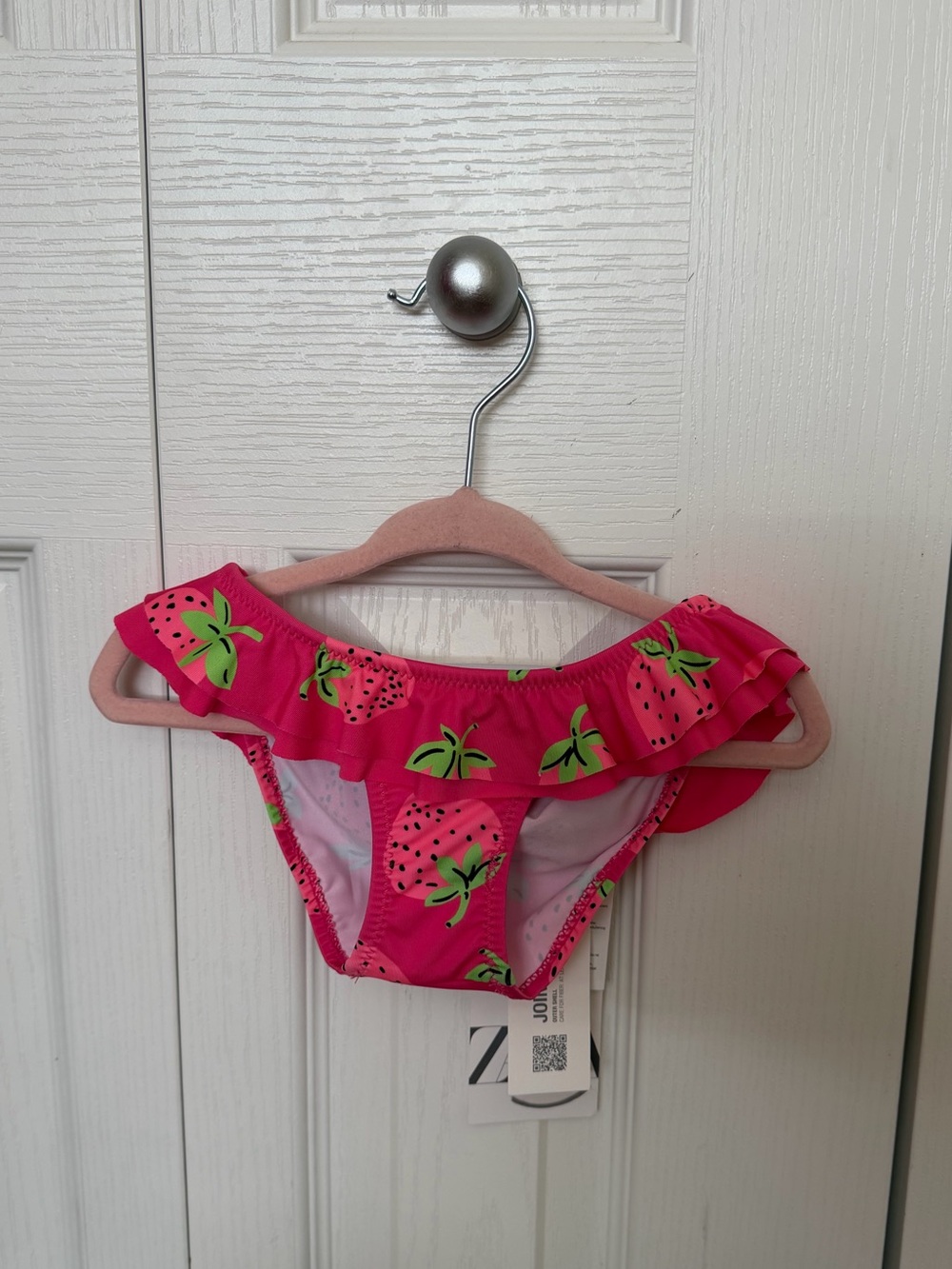 Zara Pink Strawberry Print Ruffle Bikini Bottom